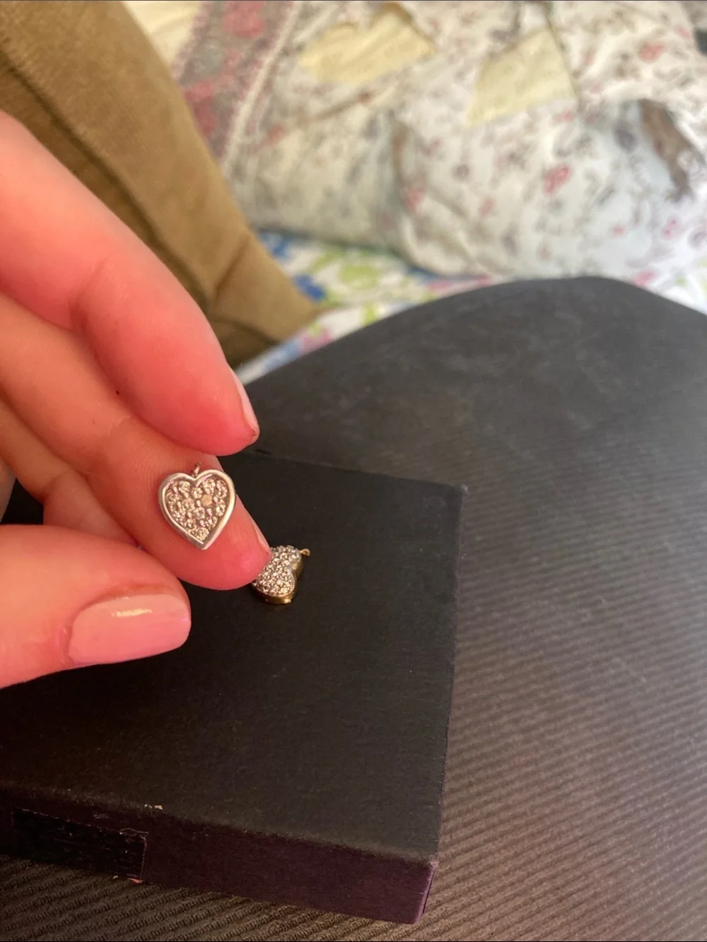 2 diamond yellow gold heart charms ( as is)